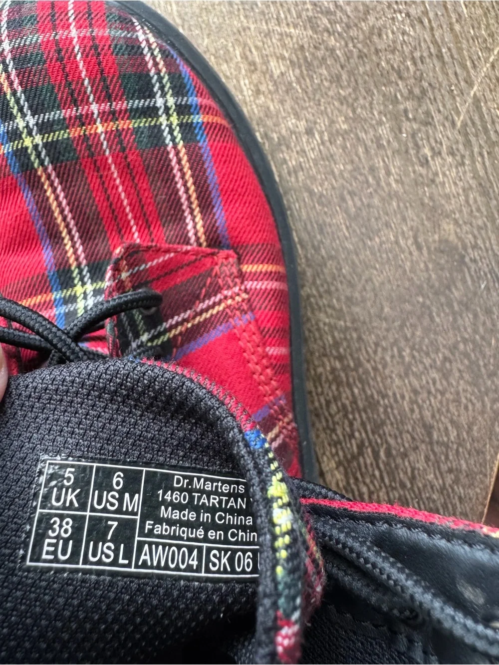 Dr. Martens Red 1460 Tartan Plaid Fabric Ankle Combat Boot Size 7